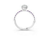 White gold Marquise Cut Diamond Solitaire Ring with Round with Amethyst side stone Pavé Band and Prong Setting_3