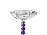 White gold Marquise Cut Diamond Solitaire Ring with Round with Amethyst side stone Pavé Band and Prong Setting_5