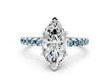 White gold Marquise Cut Diamond Solitaire Ring with Round with Aquamarine side stone Pavé Band and Four-Prong Setting_12