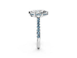 White gold Marquise Cut Diamond Solitaire Ring with Round with Aquamarine side stone Pavé Band and Four-Prong Setting_2