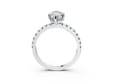 White gold Marquise Cut Diamond Solitaire Ring with Round with Aquamarine side stone Pavé Band and Four-Prong Setting_3