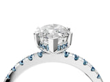 White gold Marquise Cut Diamond Solitaire Ring with Round with Aquamarine side stone Pavé Band and Four-Prong Setting_4