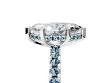White gold Marquise Cut Diamond Solitaire Ring with Round with Aquamarine side stone Pavé Band and Four-Prong Setting_5