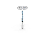 White gold Marquise Cut Diamond Solitaire Ring with Round with Aquamarine side stone Pavé Band and Prong Setting_14
