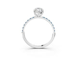 White gold Marquise Cut Diamond Solitaire Ring with Round with Aquamarine side stone Pavé Band and Prong Setting_15