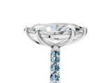 White gold Marquise Cut Diamond Solitaire Ring with Round with Aquamarine side stone Pavé Band and Prong Setting_17