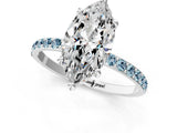 White gold Marquise Cut Diamond Solitaire Ring with Round with Aquamarine side stone Pavé Band and Prong Setting_25