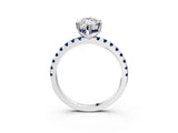 White gold Marquise Cut Diamond Solitaire Ring with Round with Blue Sapphire side stone Pavé Band and Four-Prong Setting_15