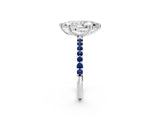 White gold Marquise Cut Diamond Solitaire Ring with Round with Blue Sapphire side stone Pavé Band and Prong Setting_14