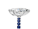 White gold Marquise Cut Diamond Solitaire Ring with Round with Blue Sapphire side stone Pavé Band and Prong Setting_17