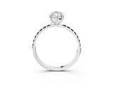 White gold Marquise Cut Diamond Solitaire Ring with Round with Blue Sapphire side stone Pavé Band and Prong Setting_3