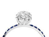 White gold Marquise Cut Diamond Solitaire Ring with Round with Blue Sapphire side stone Pavé Band and Prong Setting_4