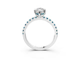 White gold Marquise Cut Diamond Solitaire Ring with Round with Blue Topaz side stone Pavé Band and Four-Prong Setting_15