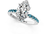 White gold Marquise Cut Diamond Solitaire Ring with Round with Blue Topaz side stone Pavé Band and Four-Prong Setting_1