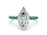 White gold Marquise Cut Diamond Solitaire Ring with Round with Blue Topaz side stone Pavé Band and Four-Prong Setting_36