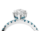 White gold Marquise Cut Diamond Solitaire Ring with Round with Blue Topaz side stone Pavé Band and Four-Prong Setting_4