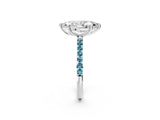 White gold Marquise Cut Diamond Solitaire Ring with Round with Blue Topaz side stone Pavé Band and Prong Setting_12