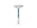 White gold Marquise Cut Diamond Solitaire Ring with Round with Blue Topaz side stone Pavé Band and Prong Setting_14