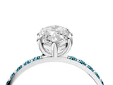 White gold Marquise Cut Diamond Solitaire Ring with Round with Blue Topaz side stone Pavé Band and Prong Setting_14