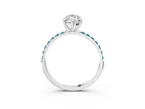White gold Marquise Cut Diamond Solitaire Ring with Round with Blue Topaz side stone Pavé Band and Prong Setting_15