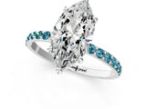 White gold Marquise Cut Diamond Solitaire Ring with Round with Blue Topaz side stone Pavé Band and Prong Setting_19