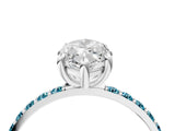 White gold Marquise Cut Diamond Solitaire Ring with Round with Blue Topaz side stone Pavé Band and Prong Setting_4