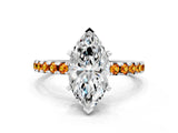 White gold Marquise Cut Diamond Solitaire Ring with Round with Citrine side stone Pavé Band and Four-Prong Setting