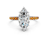 White gold Marquise Cut Diamond Solitaire Ring with Round with Citrine side stone Pavé Band and Prong Setting_12