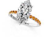 White gold Marquise Cut Diamond Solitaire Ring with Round with Citrine side stone Pavé Band and Prong Setting_13