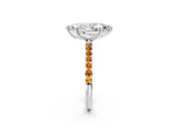 White gold Marquise Cut Diamond Solitaire Ring with Round with Citrine side stone Pavé Band and Prong Setting_2