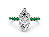 White gold Marquise Cut Diamond Solitaire Ring with Round with Emerald side stone Pavé Band and Four-Prong Setting_12