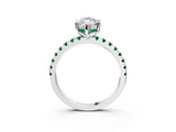 White gold Marquise Cut Diamond Solitaire Ring with Round with Emerald side stone Pavé Band and Four-Prong Setting_15