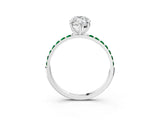 White gold Marquise Cut Diamond Solitaire Ring with Round with Emerald side stone Pavé Band and Prong Setting_15