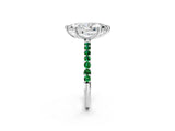 White gold Marquise Cut Diamond Solitaire Ring with Round with Emerald side stone Pavé Band and Prong Setting_26