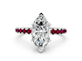White gold Marquise Cut Diamond Solitaire Ring with Round with Garnet side stone Pavé Band and Four-Prong Setting_36