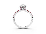White gold Marquise Cut Diamond Solitaire Ring with Round with Garnet side stone Pavé Band and Four-Prong Setting_3
