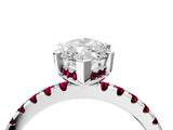 White gold Marquise Cut Diamond Solitaire Ring with Round with Garnet side stone Pavé Band and Four-Prong Setting_4