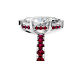 White gold Marquise Cut Diamond Solitaire Ring with Round with Garnet side stone Pavé Band and Four-Prong Setting_5