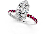 White gold Marquise Cut Diamond Solitaire Ring with Round with Garnet side stone Pavé Band and Prong Setting_13
