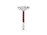White gold Marquise Cut Diamond Solitaire Ring with Round with Garnet side stone Pavé Band and Prong Setting_14