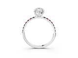 White gold Marquise Cut Diamond Solitaire Ring with Round with Garnet side stone Pavé Band and Prong Setting_15
