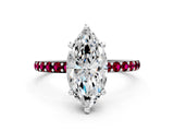 White gold Marquise Cut Diamond Solitaire Ring with Round with Garnet side stone Pavé Band and Prong Setting_24