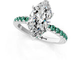 White gold Marquise Cut Diamond Solitaire Ring with Round with Green Sapphire side stone Pavé Band and Four-Prong Setting_1