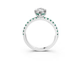 White gold Marquise Cut Diamond Solitaire Ring with Round with Green Sapphire side stone Pavé Band and Four-Prong Setting_15