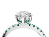 White gold Marquise Cut Diamond Solitaire Ring with Round with Green Sapphire side stone Pavé Band and Four-Prong Setting_16