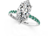 White gold Marquise Cut Diamond Solitaire Ring with Round with Green Sapphire side stone Pavé Band and Prong Setting_1