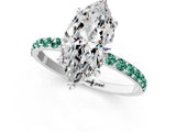 White gold Marquise Cut Diamond Solitaire Ring with Round with Green Sapphire side stone Pavé Band and Prong Setting_11