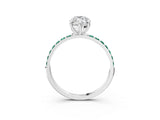 White gold Marquise Cut Diamond Solitaire Ring with Round with Green Sapphire side stone Pavé Band and Prong Setting_15