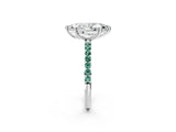 White gold Marquise Cut Diamond Solitaire Ring with Round with Green Sapphire side stone Pavé Band and Prong Setting_2
