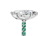 White gold Marquise Cut Diamond Solitaire Ring with Round with Green Sapphire side stone Pavé Band and Prong Setting_5